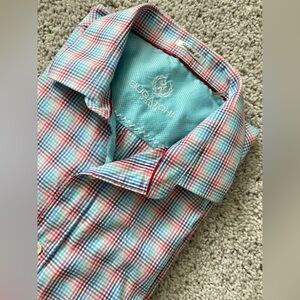 Bugatchi Uomo Dress Shirt Shaped Fit Plaid Button Up Casual Mens Size Medium